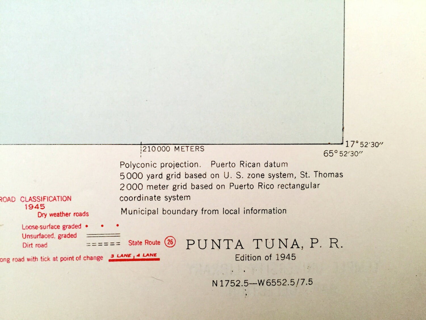 Antique Punta Tuna, Puerto Rico 1945 US Geological Survey Topographic Map – Mar Caribe, Maunabo, Patillas, San Isidro, Punta Viento Hueca PR