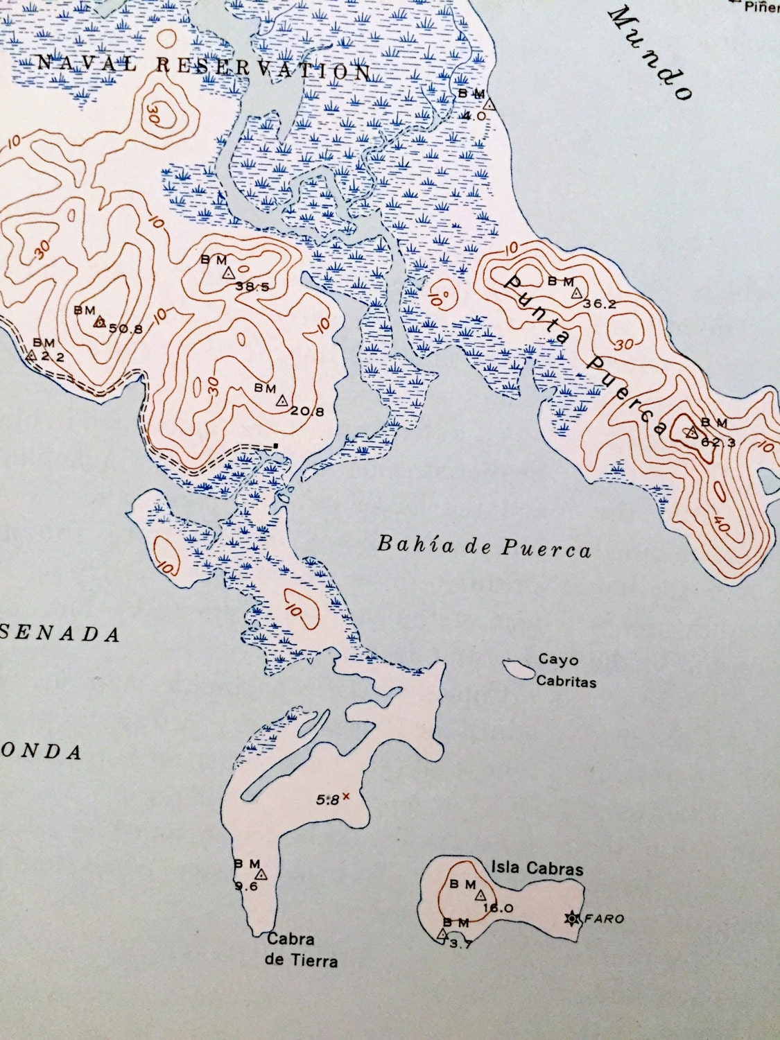 Antique Punta Puerca, Puerto Rico 1946 US Geological Survey Topographic Map – Vieques Sound & Passage, Piñeros, Medio Mundo, Cabras, Ceiba