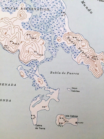 Antique Punta Puerca, Puerto Rico 1946 US Geological Survey Topographic Map – Vieques Sound & Passage, Piñeros, Medio Mundo, Cabras, Ceiba