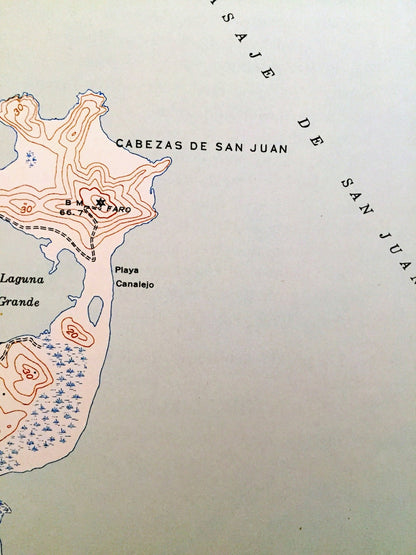 Antique Cayo Icacos, Puerto Rico 1945 US Geological Survey Topographic Map – Fajardo, La Cardillera, Pasaje de San Juan, Cabezas, Vieques PR