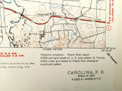 Antique Carolina, Puerto Rico 1947 US Geological Survey Topographic Map – Loíza Aldea, Torrecilla, Piñones, Playa De Las Tres Palmitas,