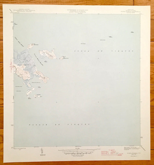 Antique Punta Puerca, Puerto Rico 1946 US Geological Survey Topographic Map – Vieques Sound & Passage, Piñeros, Medio Mundo, Cabras, Ceiba