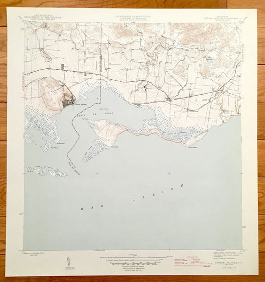 Antique Central Aguirre, Puerto Rico 1945 US Geological Survey Topographic Map – Salinas, Guayama, Coquí, Jobos, Las Mareas, Infierno PR