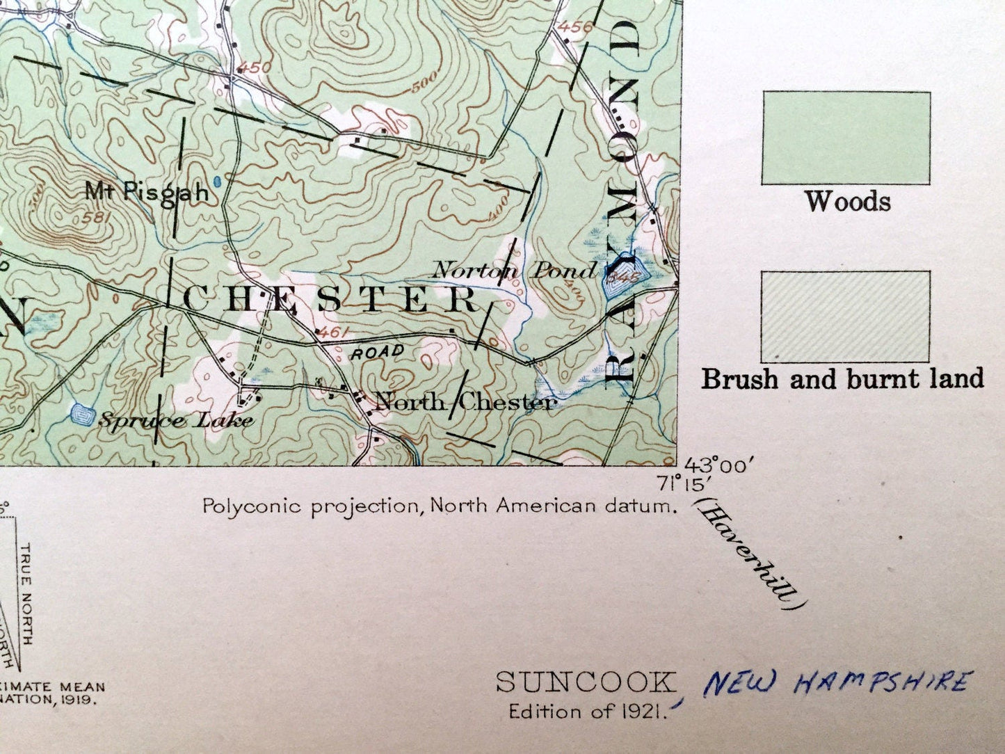 Antique Suncook, New Hampshire 1921 US Geological Survey Topographic Map – Chichester, Pembroke, Allenstown Deerfield Hooksett Manchester NH
