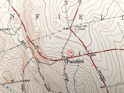 Antique Plainfield, Massachusetts 1948 US Geological Survey Topographic Map – Savoy, Hawley, Charlemont, Kings Corner, Windsor Pond, MA
