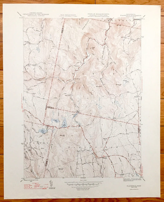 Antique Plainfield, Massachusetts 1948 US Geological Survey Topographic Map – Savoy, Hawley, Charlemont, Kings Corner, Windsor Pond, MA