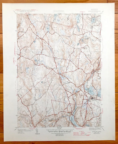 Antique Sterling, Massachusetts 1946 US Geological Survey Topographic Map – Worcester County, Princeton, Leominster, West Boylston Holden MA