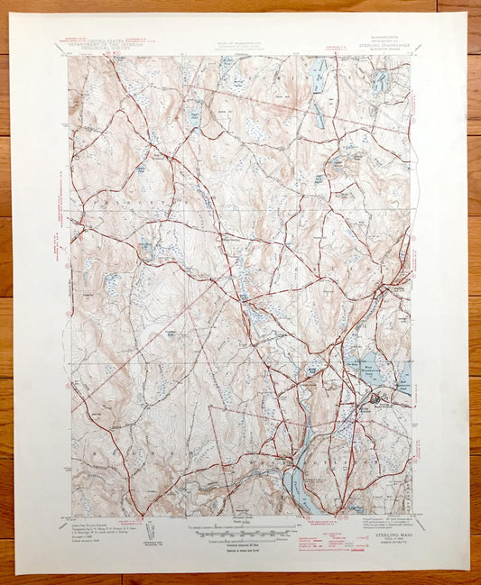 Antique Sterling, Massachusetts 1946 US Geological Survey Topographic Map – Worcester County, Princeton, Leominster, West Boylston Holden MA