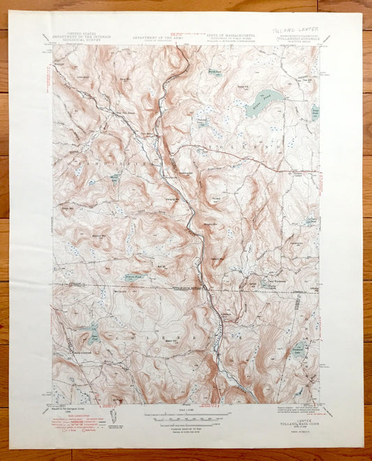 Antique Tolland Center, Massachusetts 1948 US Geological Survey Topographic Map – Sandisfield, New Boston, North Colebrook, Hartland, MA
