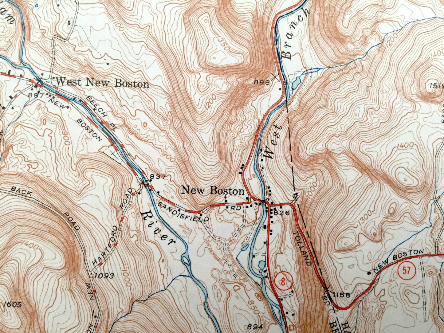 Antique Tolland Center, Massachusetts 1948 US Geological Survey Topographic Map – Sandisfield, New Boston, North Colebrook, Hartland, MA