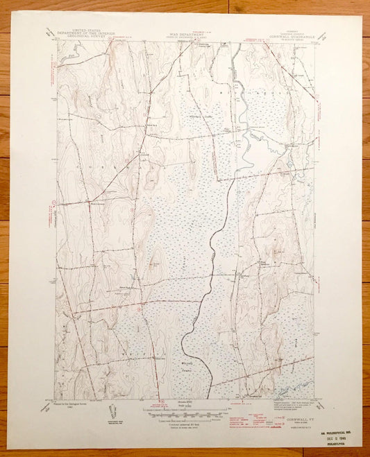 Antique Cornwall, Vermont 1946 US Geological Survey Topographic Map – Middlebury, Salisbury, Farmingdale, West Salisbury, Shoreham, VT
