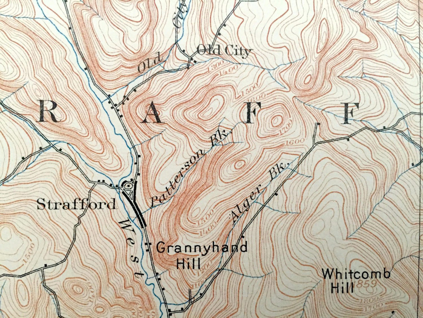 Antique Strafford, Vermont 1896 US Geological Survey Topographic Map – Chelsea, Vershire, Tunbridge, Thetford, Sharon, Norwich, Royalton, VT
