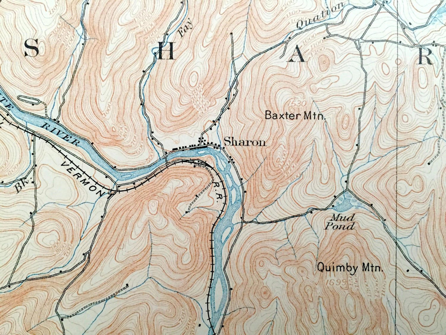 Antique Strafford, Vermont 1896 US Geological Survey Topographic Map – Chelsea, Vershire, Tunbridge, Thetford, Sharon, Norwich, Royalton, VT