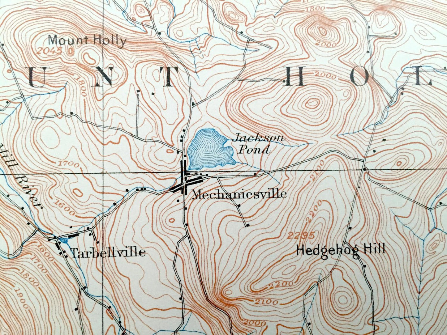 Antique Wallingford, Vermont 1893 US Geological Survey Topographic Map – Clarendon, Shrewsbury, Mount Holly, Mount Tabor, Weston, Peru, VT