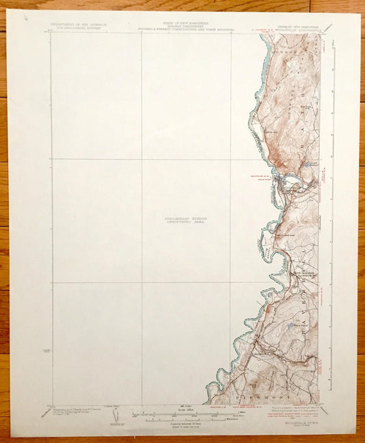 Antique Woodsville, New Hampshire 1935 US Geological Survey Topographic Map – Grafton County, Bath, Haverhill, Piermont, Monroe, Lyman, NH