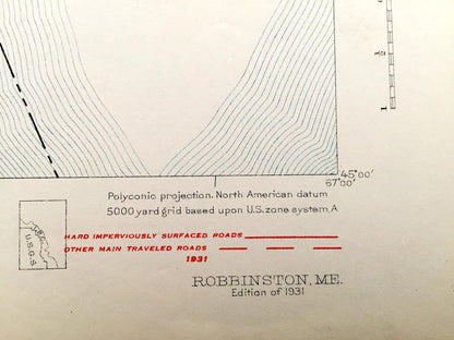 Antique Robbinston, Maine 1931 US Geological Survey Topographic Map – Washington County, Calais, Boyden Lake, Pennamaquan, St Croix River ME