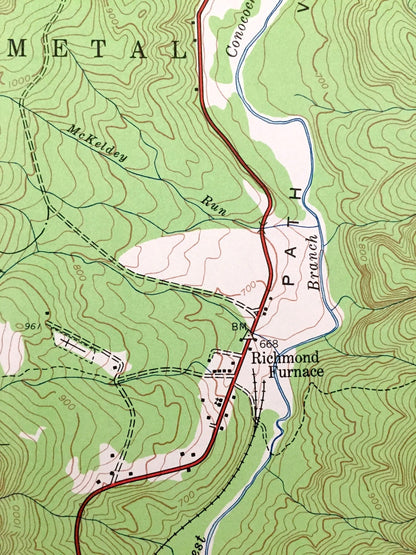 Antique McConnellsburg, Pennsylvania 1944 US Geological Survey Topographic Map – Peters Todd Buchanan State Forest Franklin Fulton County PA