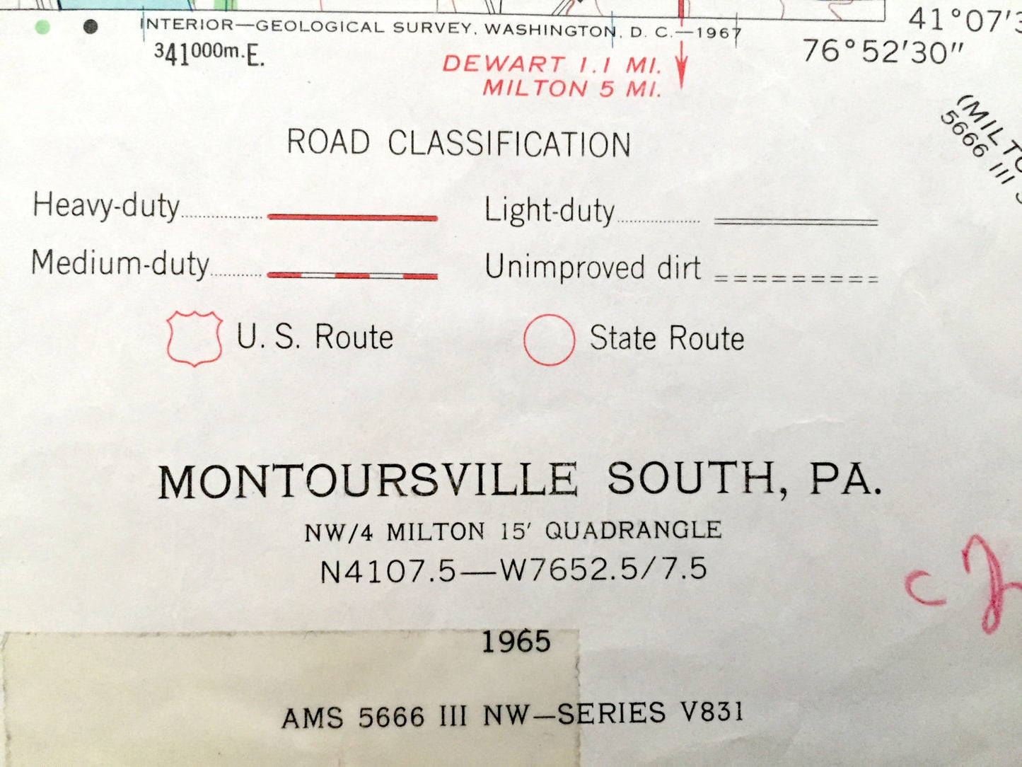 Antique Montoursville South, Pennsylvania 1965 US Geological Survey Topographic Map – Loyalsock, South Williamsport, Armstrong, Brady, Gregg