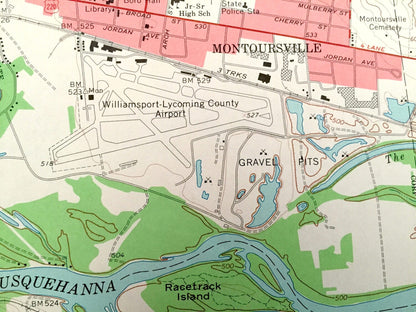 Antique Montoursville South, Pennsylvania 1965 US Geological Survey Topographic Map – Loyalsock, South Williamsport, Armstrong, Brady, Gregg