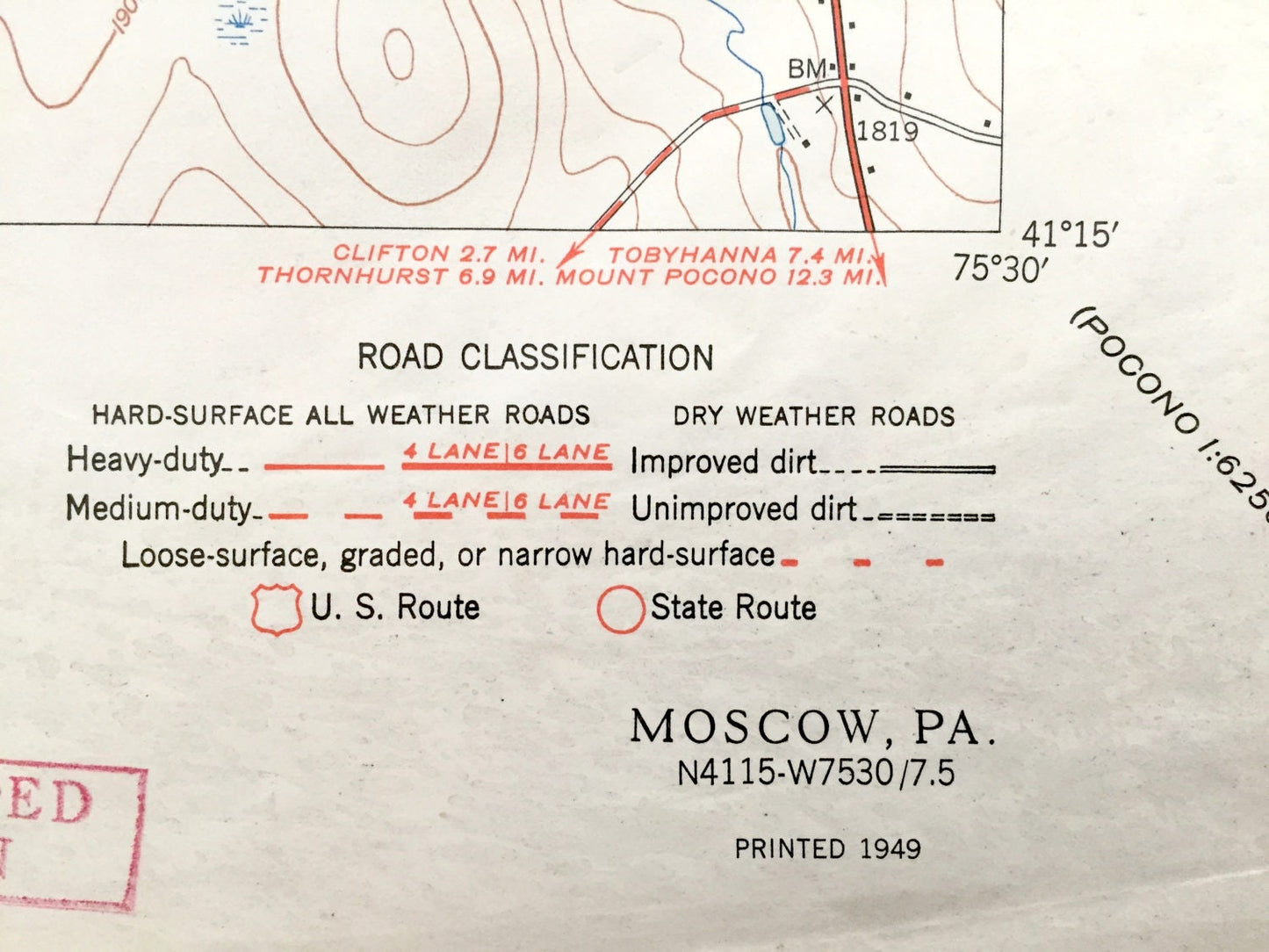 Antique Moscow, Pennsylvania 1949 US Geological Survey Topographic Map – Lackawanna County, Roaring Brook, Covington, Spring, Elmhurst, PA