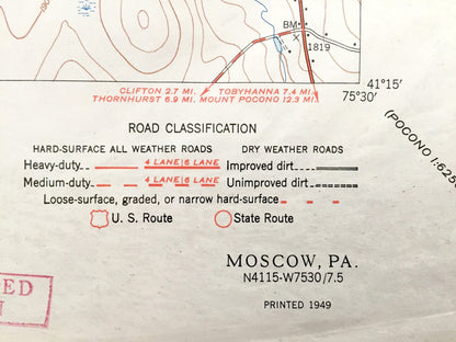 Antique Moscow, Pennsylvania 1949 US Geological Survey Topographic Map – Lackawanna County, Roaring Brook, Covington, Spring, Elmhurst, PA