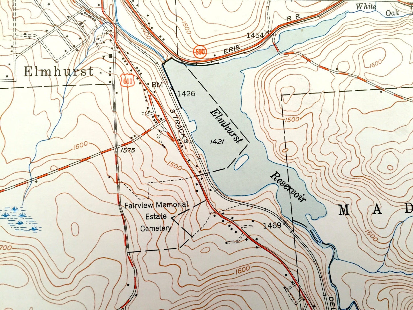 Antique Moscow, Pennsylvania 1949 US Geological Survey Topographic Map – Lackawanna County, Roaring Brook, Covington, Spring, Elmhurst, PA