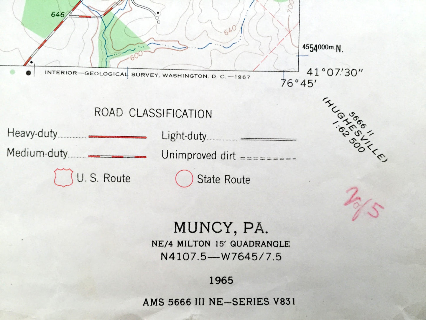 Antique Muncy, Pennsylvania 1965 US Geological Survey Topographic Map – Fairfield, Muncy Creek, Lewis, Delaware, Clinton, Montgomery