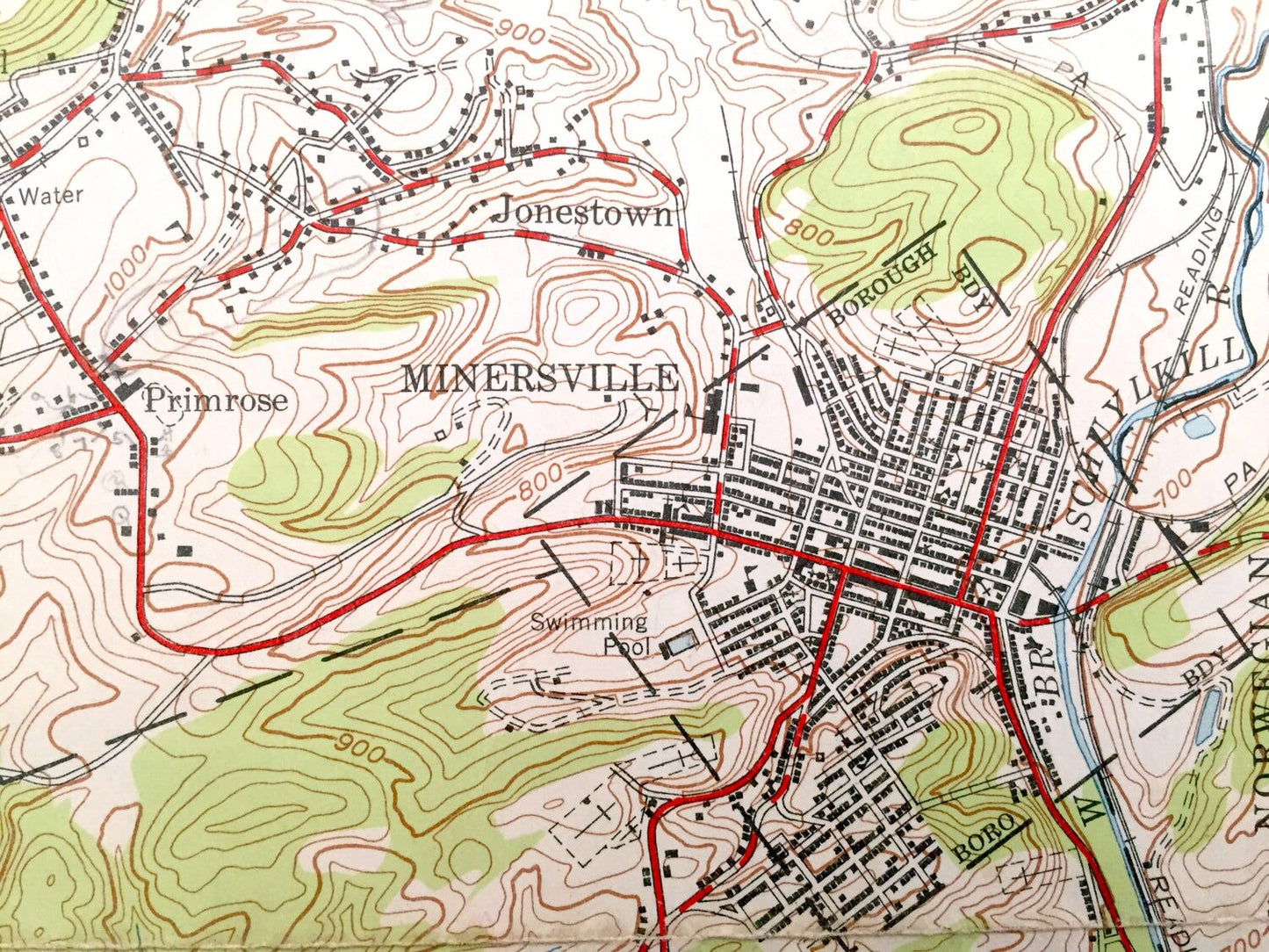 Antique Minersville, Pennsylvania 1955 US Geological Survey Topographic Map – Reilly, Newtown, Branch Dale, Foster, Cass Butler Llewellyn PA