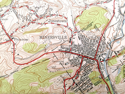 Antique Minersville, Pennsylvania 1955 US Geological Survey Topographic Map – Reilly, Newtown, Branch Dale, Foster, Cass Butler Llewellyn PA