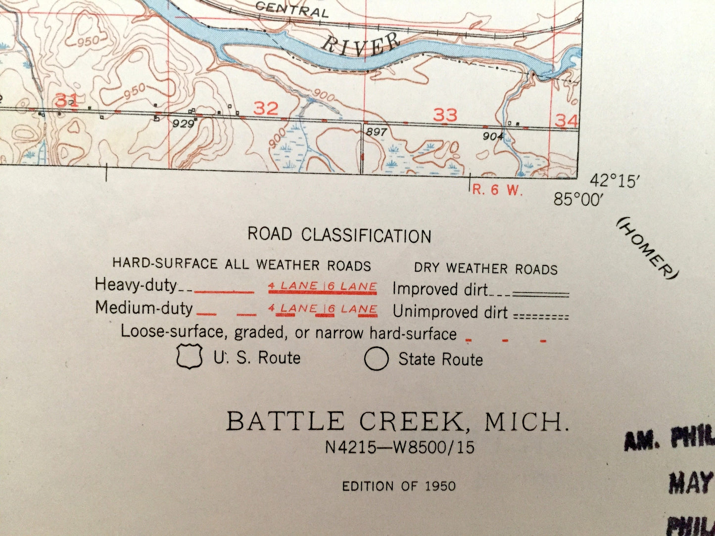 Antique Battle Creek, Michigan 1950 US Geological Survey Topographic Map – Bellevue, Assyria, Pennfield, Bedford, Emmett, Calhoun County, MI
