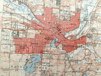Antique Battle Creek, Michigan 1950 US Geological Survey Topographic Map – Bellevue, Assyria, Pennfield, Bedford, Emmett, Calhoun County, MI