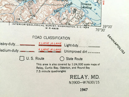 Antique Relay, Maryland 1947 US Geological Survey Topographic Map – Baltimore, Brooklyn, Anne Arundel, Patapsco, Magothy & Severn Rivers MD