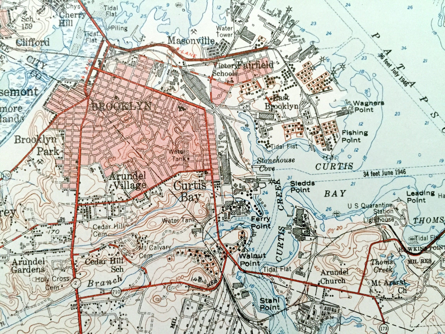 Antique Relay, Maryland 1947 US Geological Survey Topographic Map – Baltimore, Brooklyn, Anne Arundel, Patapsco, Magothy & Severn Rivers MD