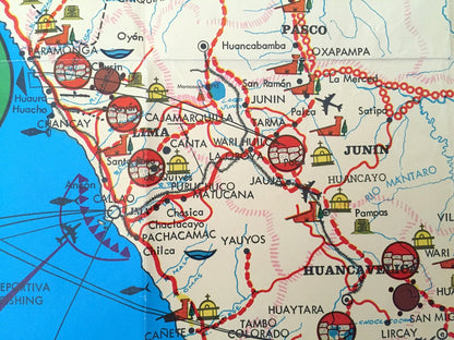 Antique Peru, South America 1971 Tourist Map – Lima, San Martin, Ancash, Arequipa, Lambayeque, Ecuador, Columbia, Brazil, Bolivia, Chile