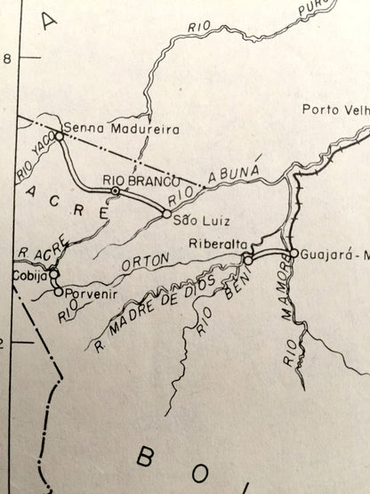 Antique Amazonas-Matto Grosso Region 1943 Formerly Restricted US Government Map – Goyaz, São Paulo, Paraguay, Bolivia, Pará, South America