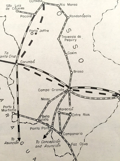Antique Amazonas-Matto Grosso Region Airline Map 1943 – Formerly Restricted US Government – Goyaz, São Paulo, Paraguay, Pará, South America