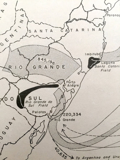 Antique Brazil 1943 Domestic Movements Map – US Board of Economic Warfare – Sao Paulo, Parana, Sao Paulo, Salvador, Rio de Janeiro