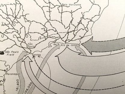 Antique Brazil 1943 Domestic Movements Map – US Board of Economic Warfare – Sao Paulo, Parana, Sao Paulo, Salvador, Rio de Janeiro
