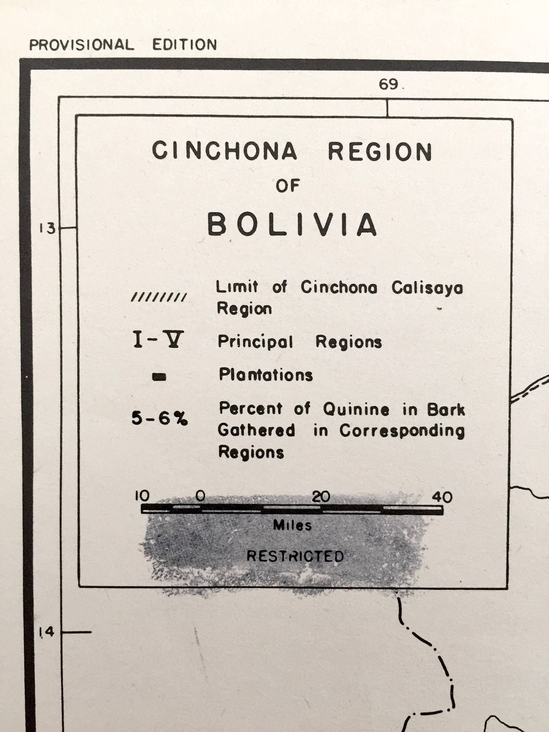 Antique Cinchona, Bolivia 1942 US Board of Economic Warfare Map – Lake Titicaca, La Paz, Corocoro, Achacachi, Acosta