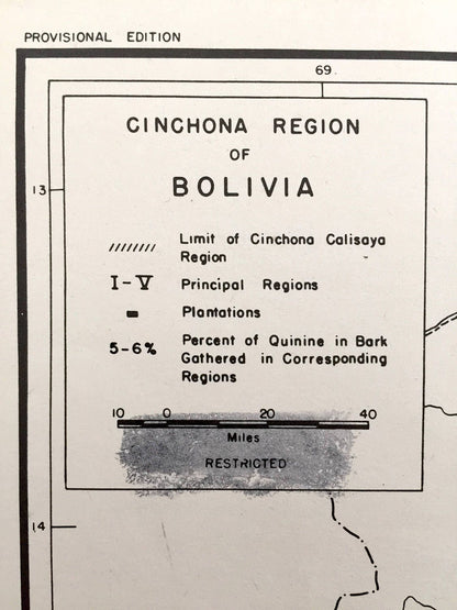 Antique Cinchona, Bolivia 1942 US Board of Economic Warfare Map – Lake Titicaca, La Paz, Corocoro, Achacachi, Acosta