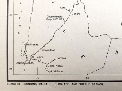 Antique Bolivia 1942 Railroads Map – US Board of Economic Warfare – Antofagasta, Villazon, Huanchaca, Uncia, Lake Poopo, Lake Titicaca