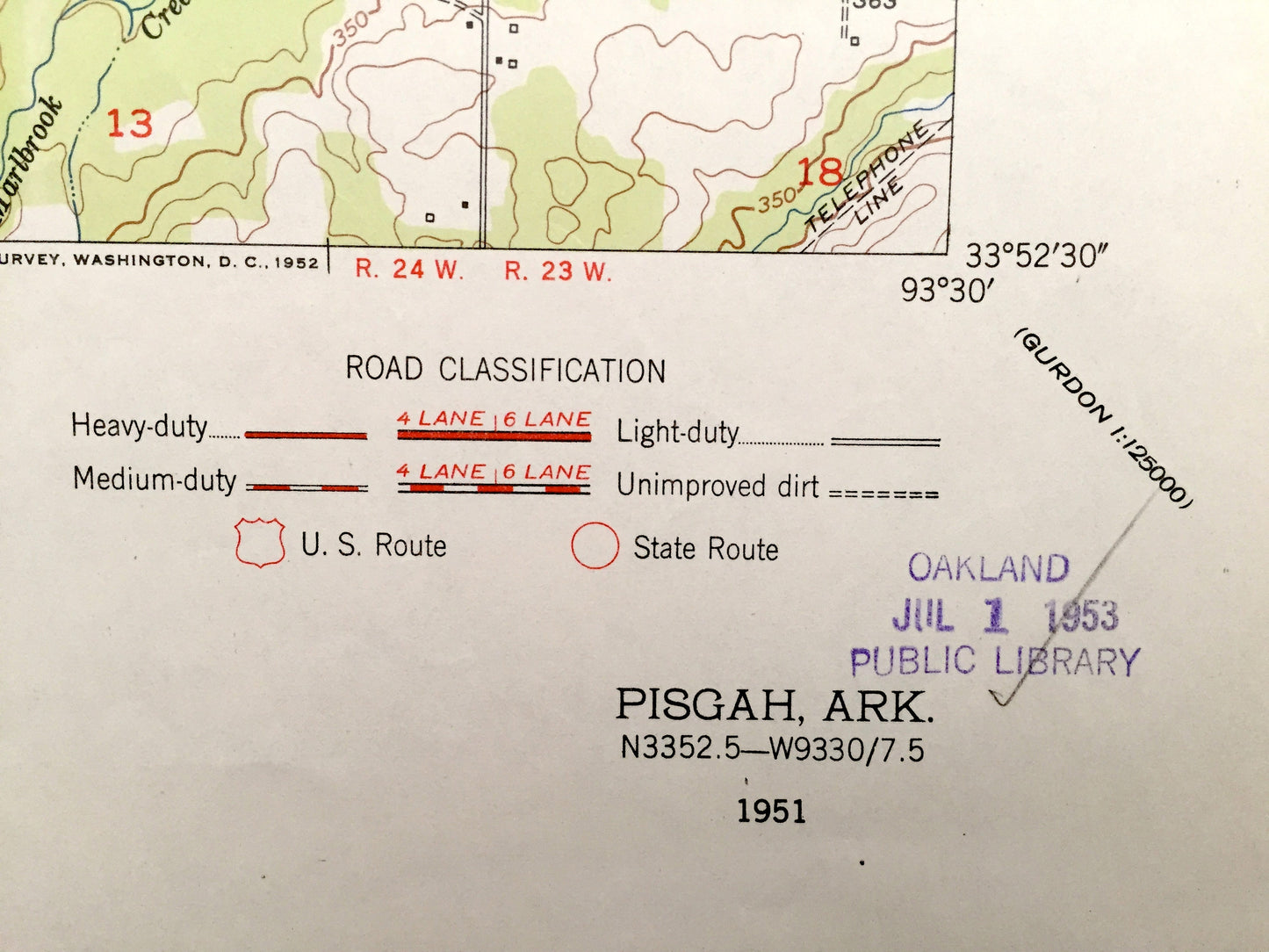 Antique Pisgah, Arkansas 1951 US Geological Survey Topographic Map – Saline, Wolf Creek, Redland, Wallaceburg, Pike, Hempstead County, AR