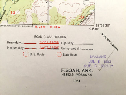 Antique Pisgah, Arkansas 1951 US Geological Survey Topographic Map – Saline, Wolf Creek, Redland, Wallaceburg, Pike, Hempstead County, AR