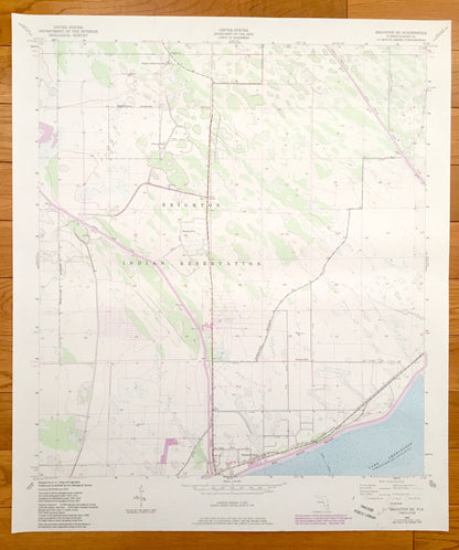 Antique Brighton Indian Reservation, Florida 1953 US Geological Survey Topographic Map – Lake Okeechobee, Glades County, Sarasota Colony