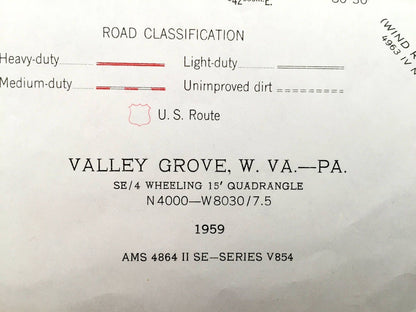 Antique Valley Grove, West Virginia & Donegal, Pennsylvania 1959 US Geological Survey Topographic Map – Liberty, Triadelphia, West Finley WV
