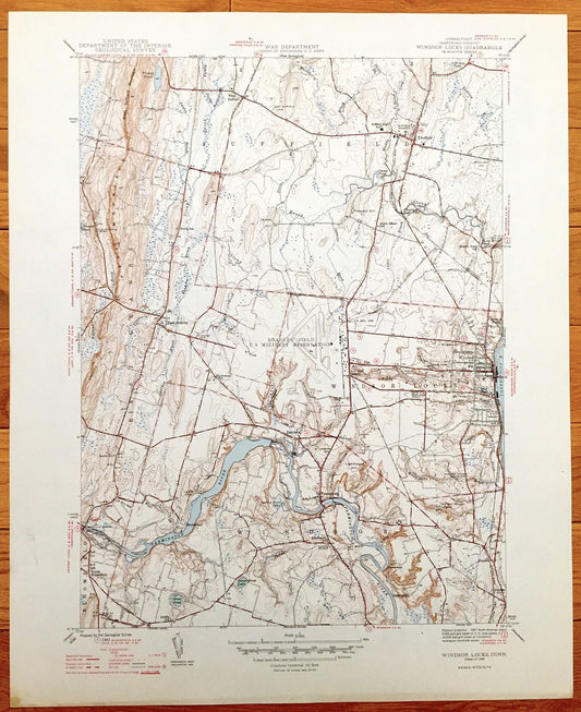 Antique Windsor Locks, Connecticut 1946 US Geological Survey Topographic Map – East Granby, Bloomfield, Suffield, Hayden, Hartford County CT
