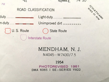 Antique Mendham, New Jersey 1954 US Geological Survey Topographic Map – Randolph, Harding, Morris, Denville, Mine Hill, Mount Freedom, NJ