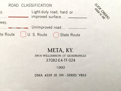 Antique Meta, Kentucky 1992 US Geological Survey Topographic Map – Zebulon, Blackburn Bottom, Raccoon, Pike County, Tipple