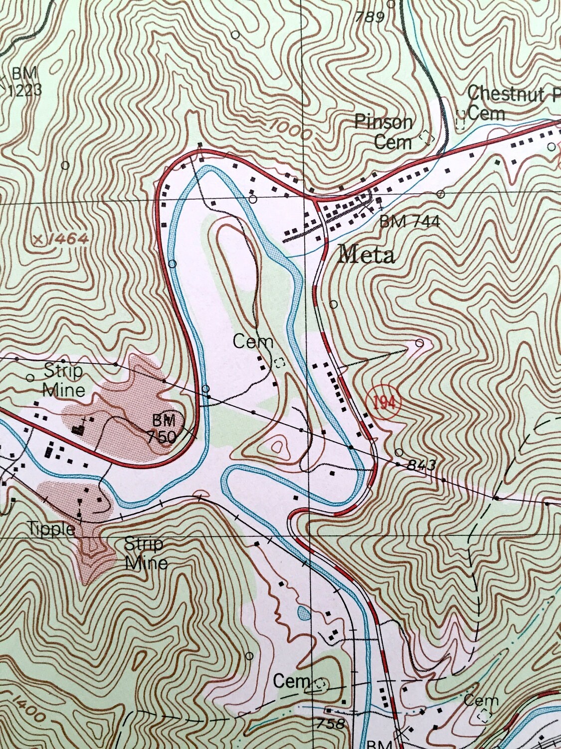 Antique Meta, Kentucky 1992 US Geological Survey Topographic Map – Zebulon, Blackburn Bottom, Raccoon, Pike County, Tipple