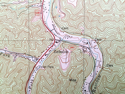 Antique Meta, Kentucky 1992 US Geological Survey Topographic Map – Zebulon, Blackburn Bottom, Raccoon, Pike County, Tipple